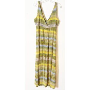 New York & Co Large V-Neck Sleeveless Geometric Maxi Dress Yellow  51"L  EUC